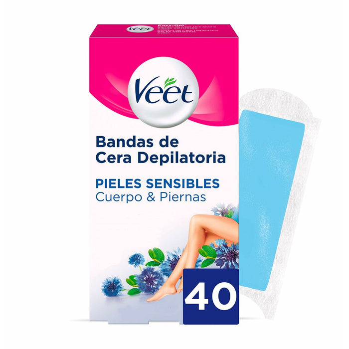 Body Hair Removal Strips Veet Bandas De Cera Pure Sensitive skin Legs (40 Units)