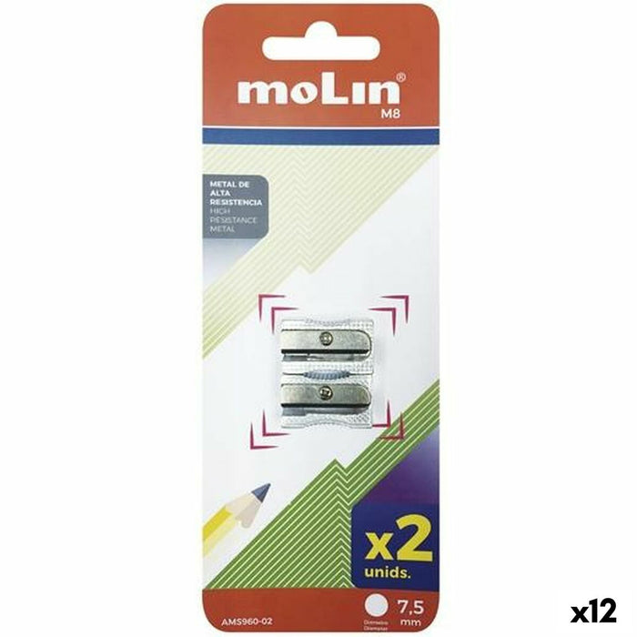 Pencil Sharpener Molin Silver Metal 2 Pieces (12 Units)