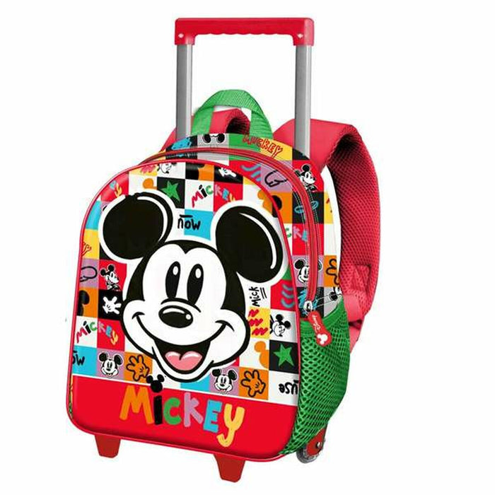 School Rucksack with Wheels Mickey Mouse Mood Red Green 26 x 13 x 34 cm
