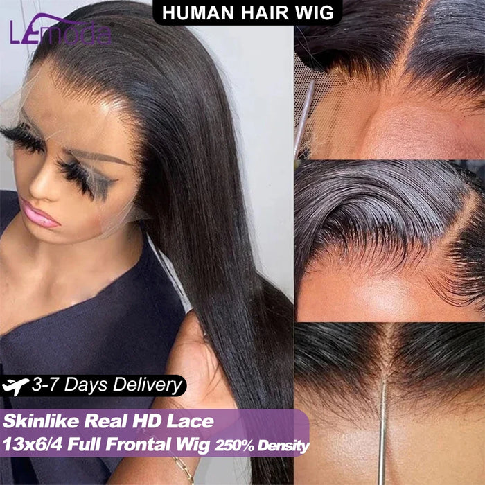 SKINLIKE Real HD Lace Wig 13x6 HD Lace Frontal Wig Straight Hair Pre plucked  250 Density 13x4 Lace Wig Virgin Human Hair Lemoda
