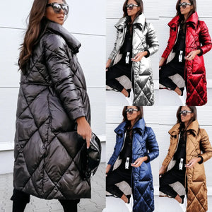 New Lapel Long Women's Clothing Down Cotton Jacket Top Long Sleeve Zipper Cotton-Padded Coat Parka Autumn Winter