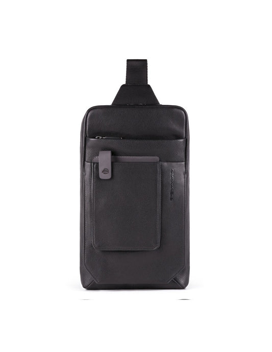 Piquadro, Tallin, Leather Bag, Mono Sling, Black, For Men, 20 x 33 x 5 cm