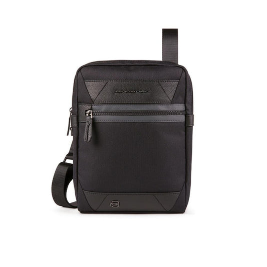 Piquadro, Trakai, Leather & Fabric, Small, Textile Crossbody Bag, Black, 27 x 21 x 5 cm, For Men